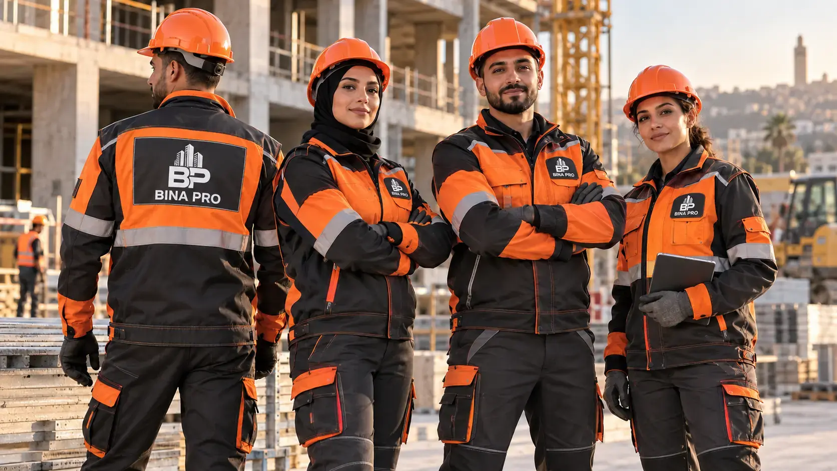 Construction team wearing customized safety workwear