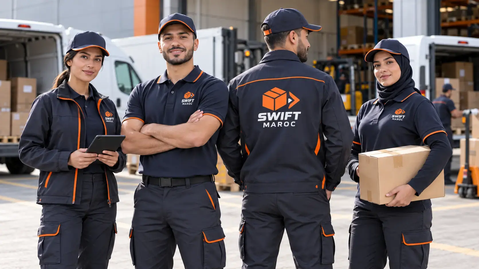 Logistics team wearing customized company uniforms